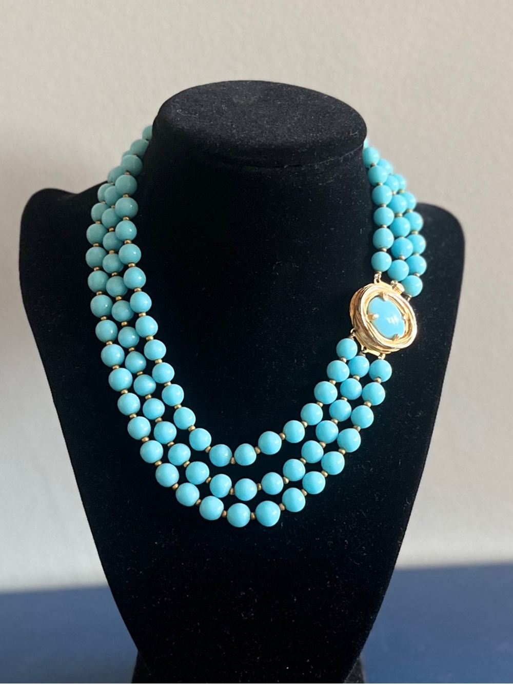 Vintage DeNICOLA Powder Blue 16"
Double Strand Choker Necklace Decorative Clasp